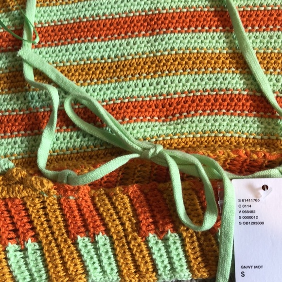 NWT Urban Outfitters crochet halter top open back adjustable tie mint and orange - Picture 5 of 8